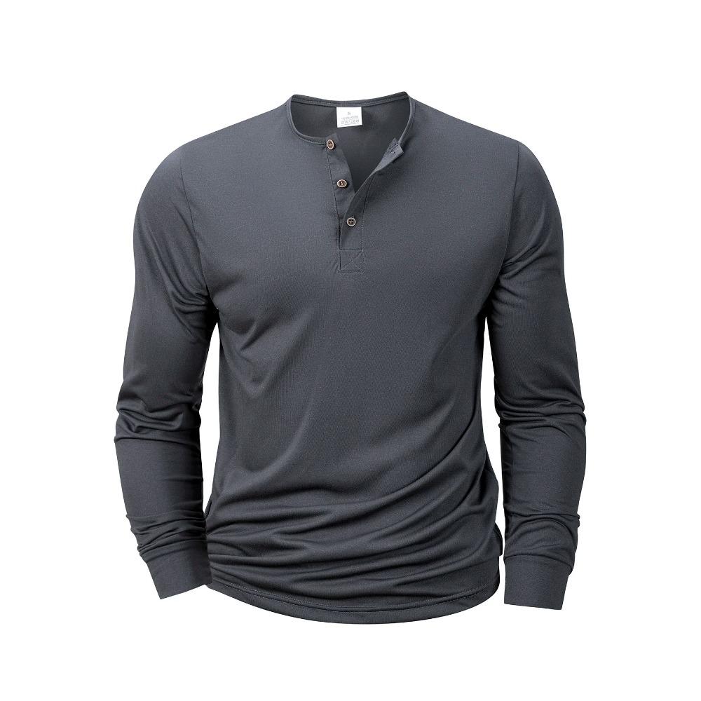 Men'S Long Sleeved Henley Neck T-Shirt Slim Fit Bottoming Shirt Fitness Tops Tees Button Neck Casual Cozy Tshirt