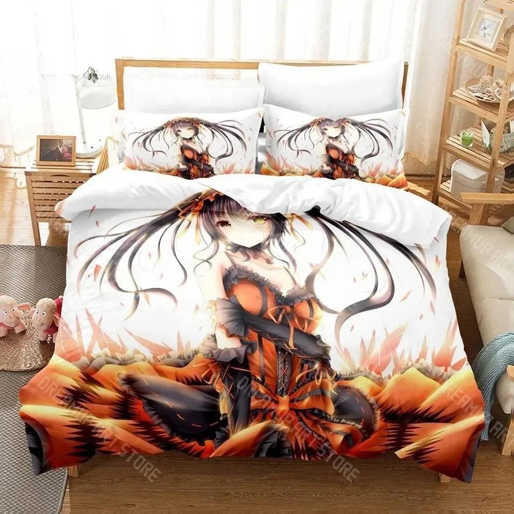 3D Anime Kawaii Girls Date A Live IV Bedding Set Single Twin Full Queen King Size Bed Set Adult Kid Bedroom Duvetcover Sets
