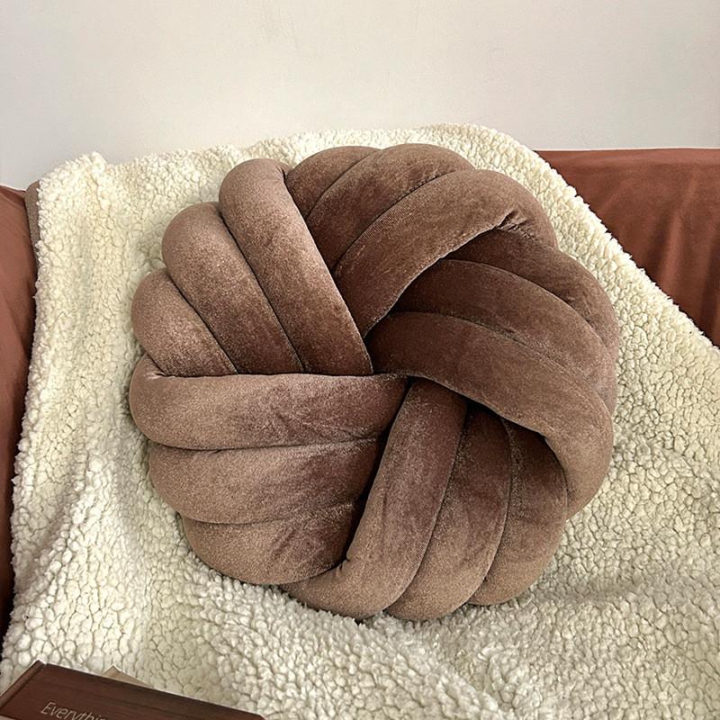 Modern Minimalist Velvet Round Throw Pillow With Knotted Design For Living Room Decor