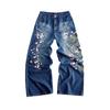 2026 foreign trade new European and American flower printing jeans straight mopping pants