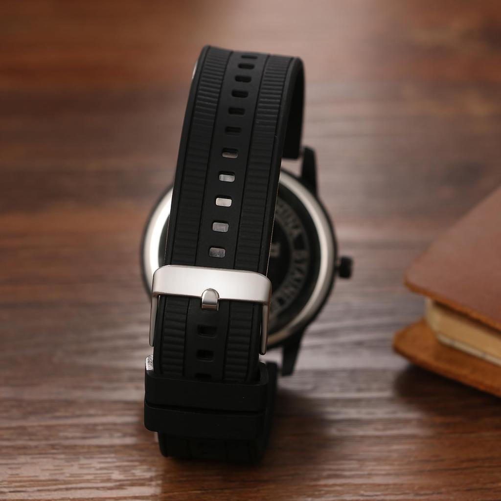 Men's Magnetic Levitation Silicone Watch, Black: Zodiac Markers, Waterproof Quartz Movement, Leisure, Business, Stylish Black Fashion Accessory -