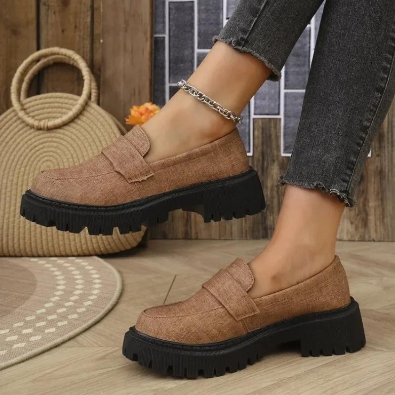 2024 The New Pink Platform Shoes Khaki Casual Thick Bottom Women Loafers Fashion Purple Casual Women Shoes Zapatos De Mujer