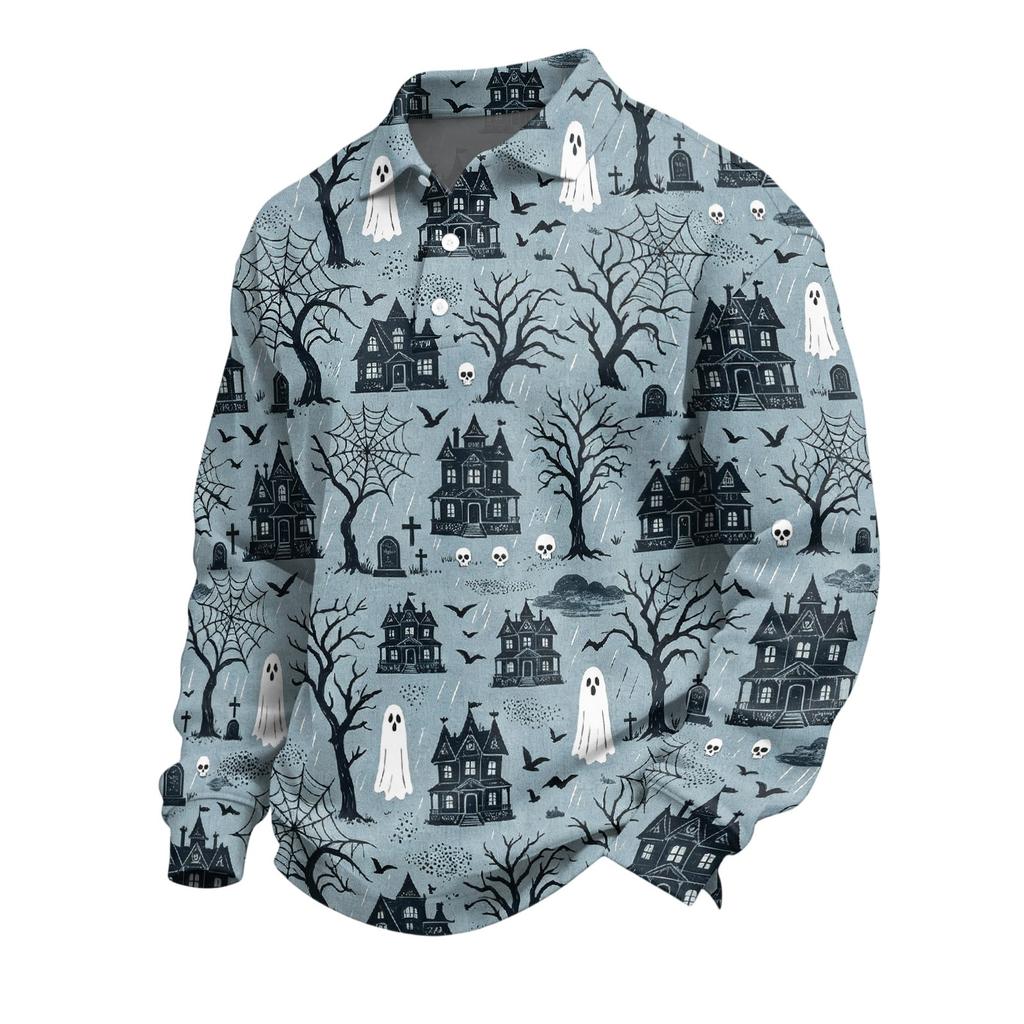 Men's Halloween Long Sleeve Button Up Shirt for Party and Casual Wear