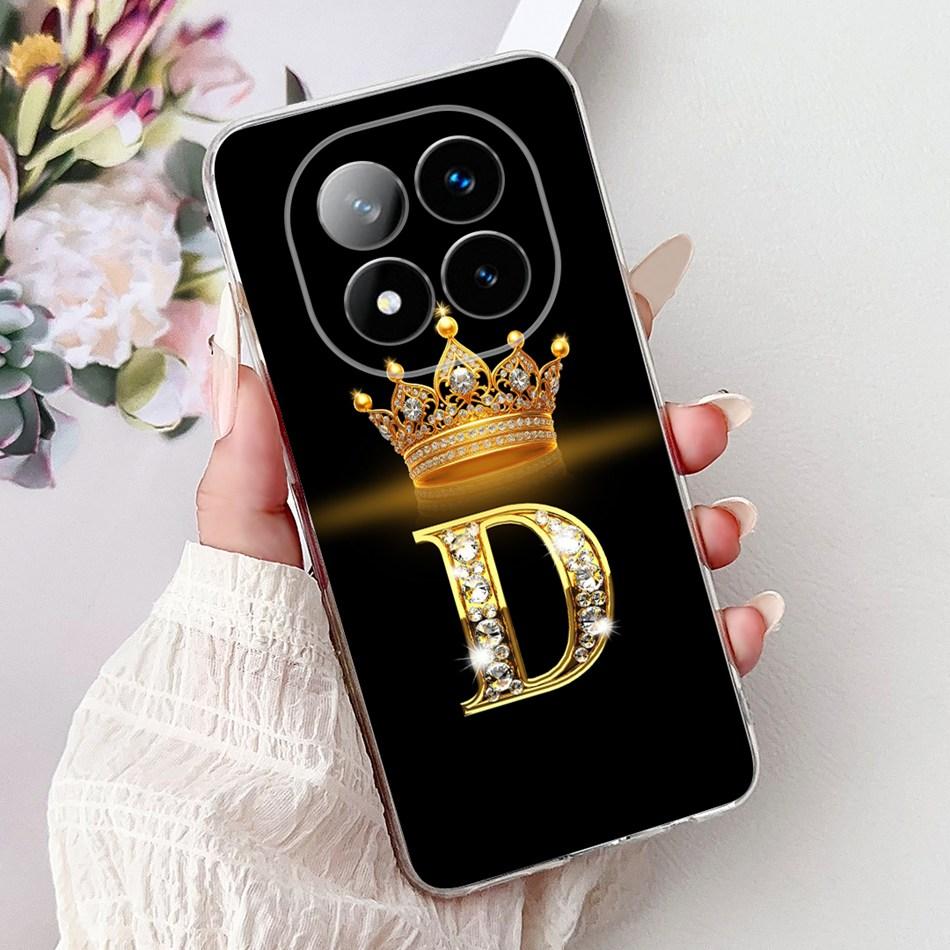For Xiaomi Redmi Note 14 Pro Plus Fashion Crown Initial Letter Phone Case For Redmi Note14 4G 5G Note 14Pro Soft Silicone Cases