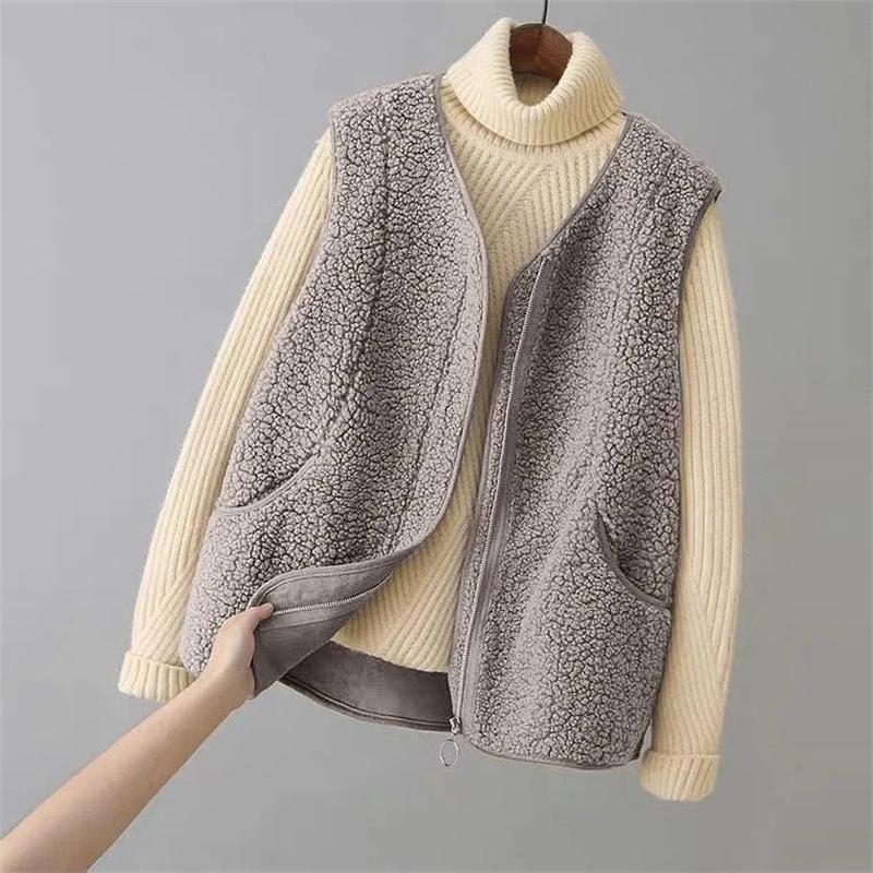 Women Fashion Large Size Vest Tops Coat Korean Female Waistcoat Jackets Autumn Winter Ladies Lamb Wool Sleeveless Outerwear
