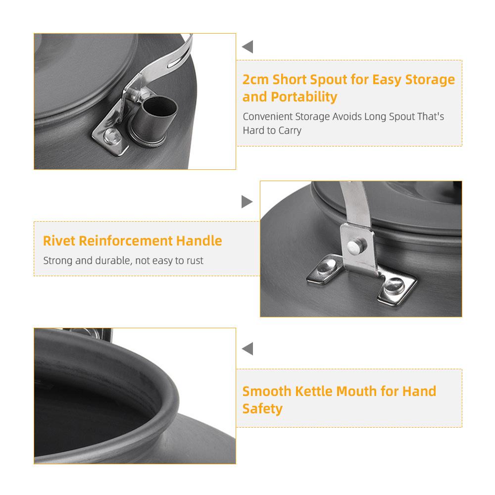 Camping Kettle for Open Fire 2L Camp Kettle + 4*360ML Stainless Steel Cups with Heat-Resistant