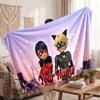 Miraculous Ladybug Personalized Flannel Blanket, Custom Printed Text Name, Warm Soft Blanket For Couch Bed