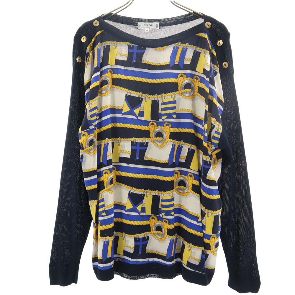 CELINE 90s Made in Italy Old JSC period Long sleeve knit 42 Navy Women Used