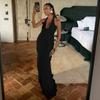 Sexy Loose Backless Sleeveless V-neck Pleated Long Halterneck Mesh Dress