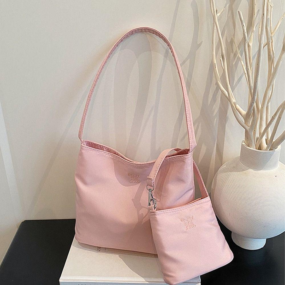 Handtasche Nylon Tragetasche Einfarbige Stoff Umhängetasche Mode Stickerei Buchstabe Unterarmtasche Mädchen