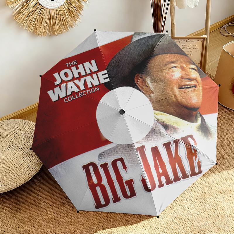 1pc John Wayne's Golden Age Umbrella Portable Folding Umbrella Iron Frame Hole Bone Structure Outdoor Home Umbrella