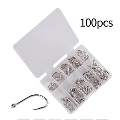 100Pcs/Box Fishing Hooks Carbon Steel Single Circle Fishhook Fishing Accessories