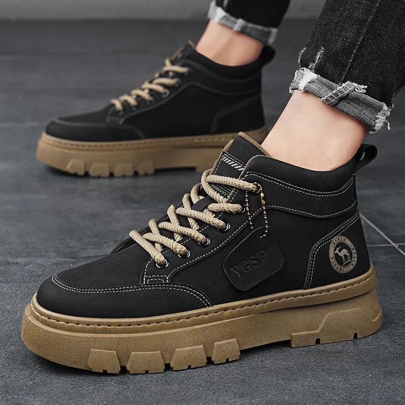 

Осенняя новая мужская рабочая одежда британские ретро-ботинки средней высоты универсальные на шнуровке износостойкие повседневные спортивные модные туфли для отдыха на природе 44 чёрный
