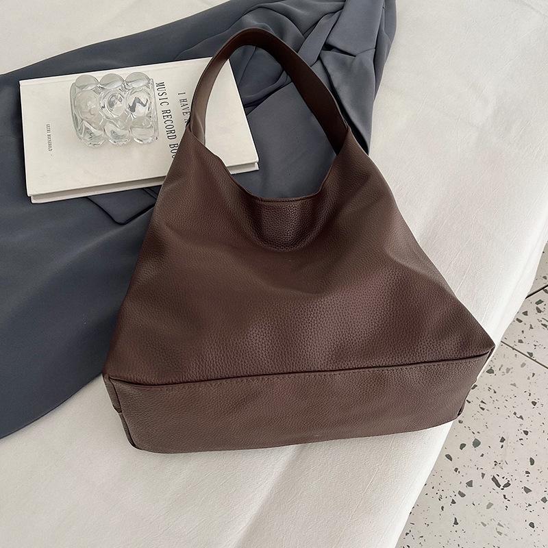 Retro Solid Color Tote Bag - Versatile Large Capacity Women's Handbag