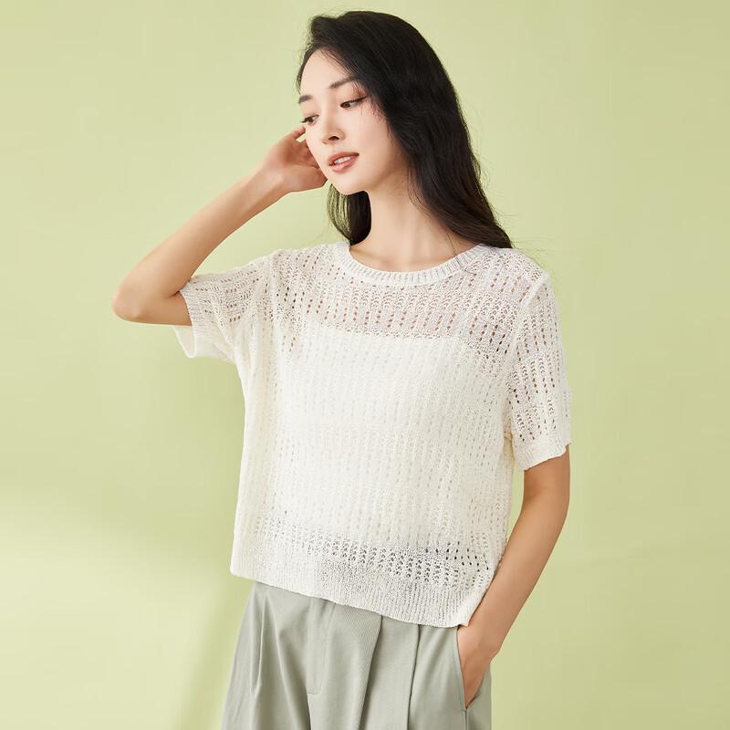 Ta Tu Women's Summer French Style Openwork Knit Short Sleeve Top
