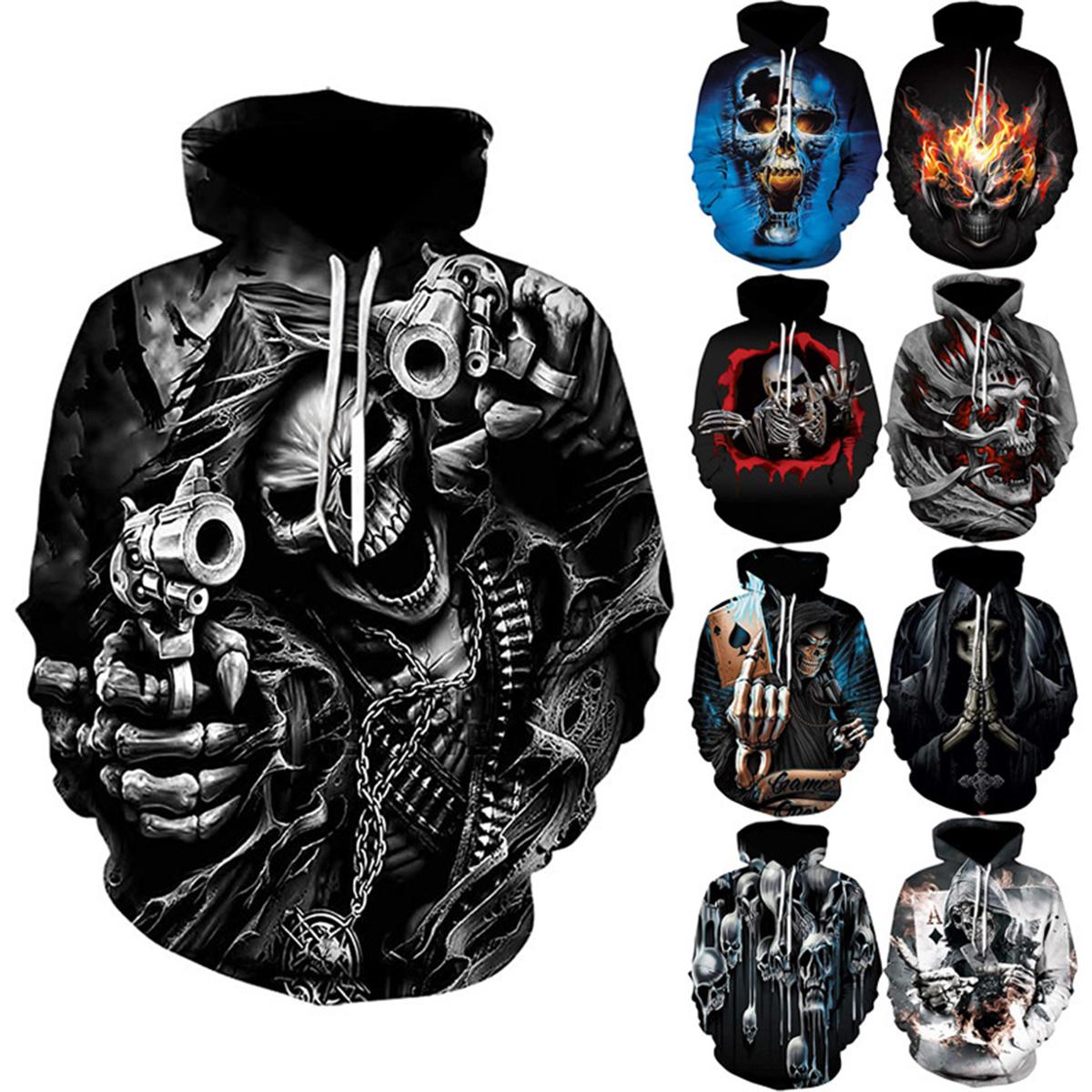 

2023 Мужской свитер 3D Принт черепа Узор Пуловер Свитер Повседневная толстовка с капюшоном