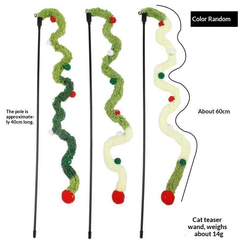 Cat Toy Feather Cat Teaser Wand Cat Interactive Toys Funny Caterpillar Colorful Rod Christmas Hairball Teaser Wand Pet Supplies