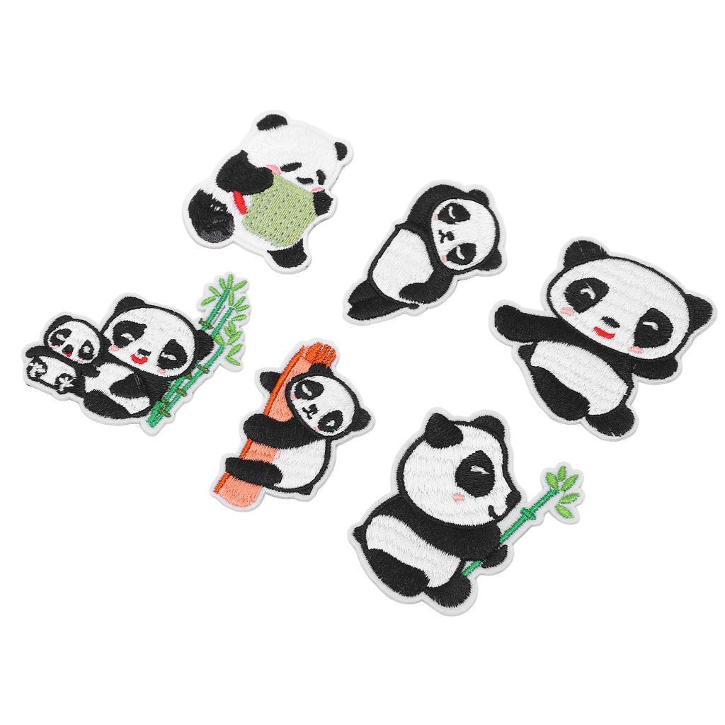 6Pcs Panda Embroidery Patch Shading Blemishes Damage Various Styles Panda Iron On Patches for DIY Craft Bag Shoe