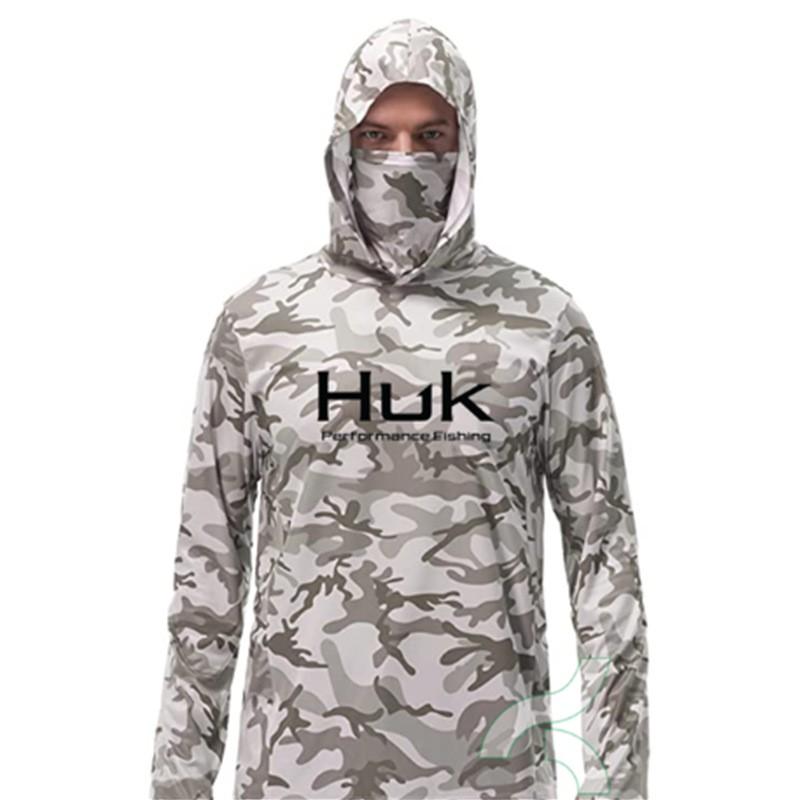 HUK Mens Quick Dry Fishing Hoodie With Face Cover UPF Lightweight Wear