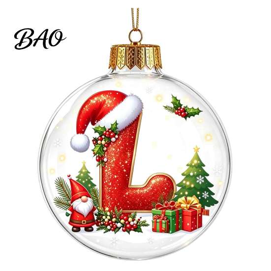 Festive Party Decor Accessories 26?Letter Acrylic Christmas Ball Ornament, 3D Crystal Style Alphabet Tree Ornaments Set Hanging Pendant, Xmas