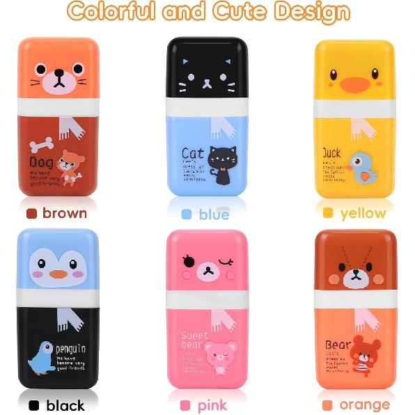 6 Pack of Pencil Erasers, Kids Eraser with Roller and Cover, Fun and Cute Animal Themed Eraser, Great Gift for Kid of Cute School Supplies