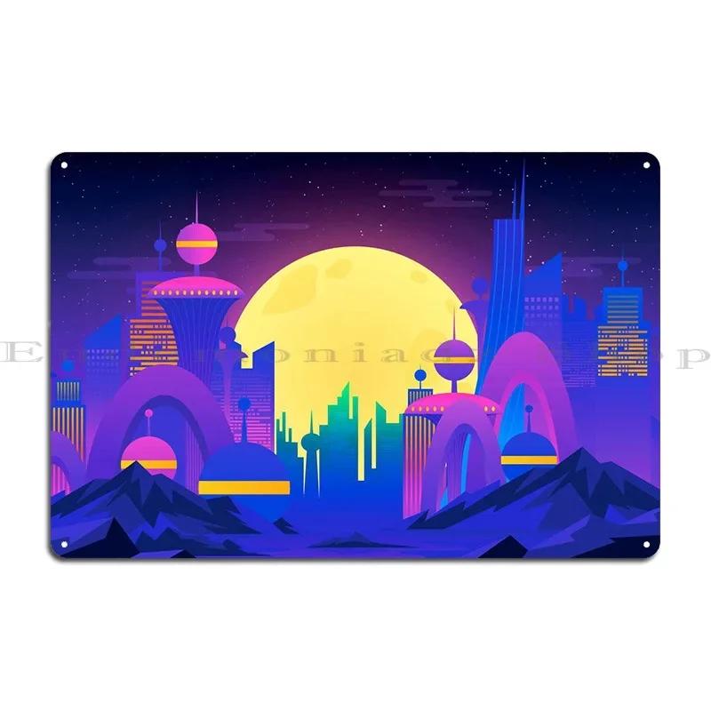 Synthwave Neon City Metal Plaque Rusty Cinema Pub Custom Create Tin Sign Poster