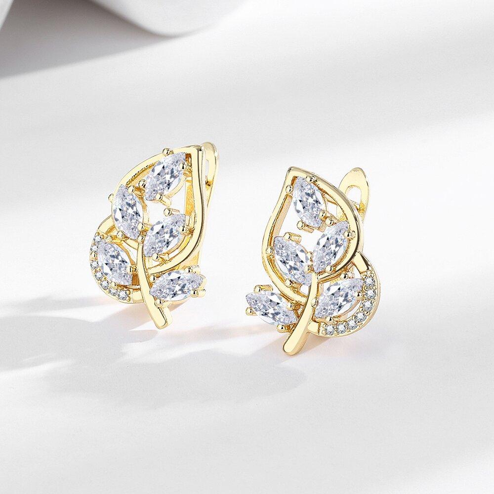 

Микро-сет U-образная циркониевая ушная пряжка Модные серьги с бриллиантовой инкрустацией в виде листьев, Серьги, Ближневосточные серьги.