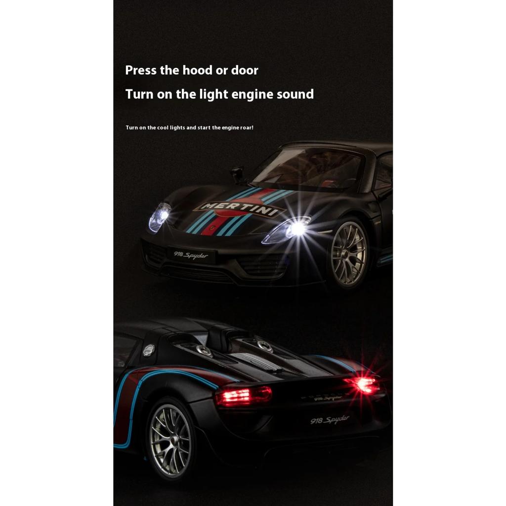 1/18 Porsche 918 Martini Lackiert Limitierte Edition Legierung Druckguss Modellauto Sammlung von Hobby-Ornamenten Ton & Licht Serie Geschenk