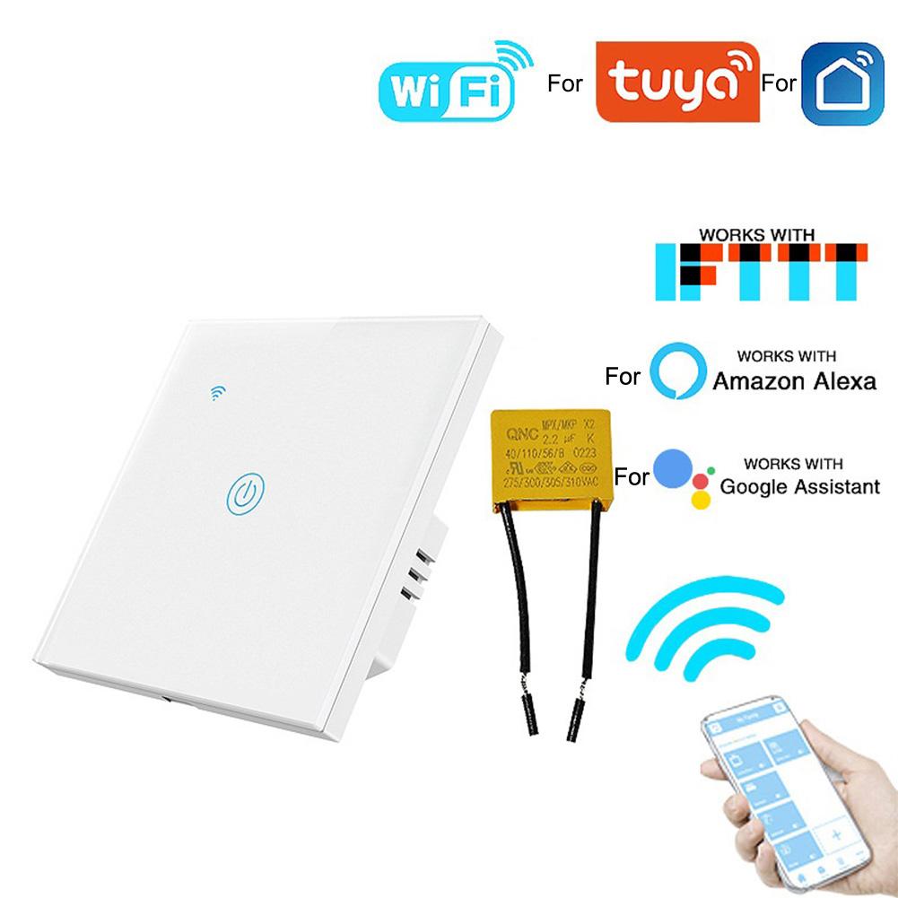 For Tuya-Compatible 1-Gang WiFi Wall Light Switch EU 86 Type Tempered Glass Panel Real-Time and Multi-Language App Support