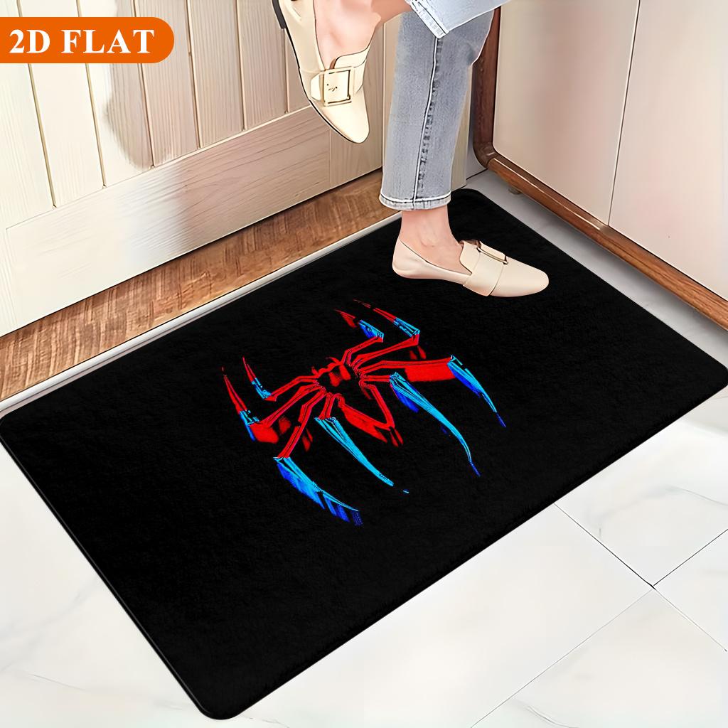 Bath Mat 1pc, Spider Red Blue Logo, MARVEL Flannel Rectangular Mat, Bathroom Non-Slip Entrance Mat, Fun Door Decoration Mat, H