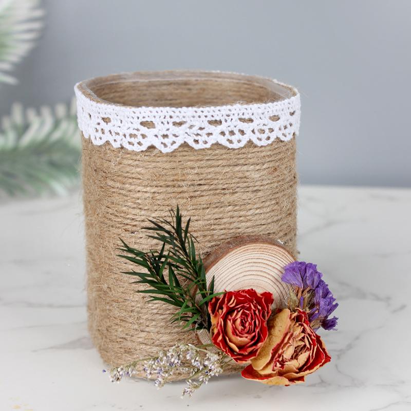 Handmade Jute Rope Pen Holder: DIY Material Kit for Flower Creation & Office Storage