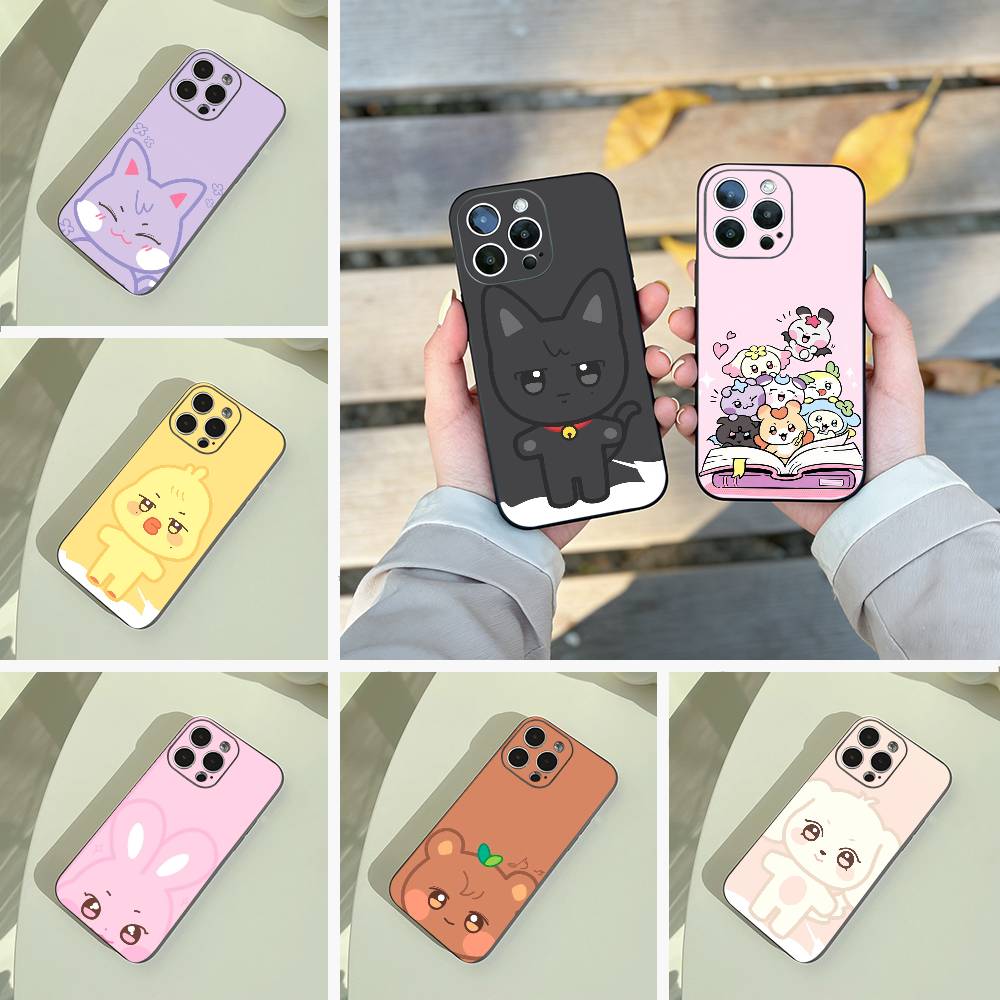 Cute-A-N-I-T-E-E-Z Phone Case For iPhone 17,16,15,14,13,12,11 Pro Max,16/15/14Plus,XS Soft Black Cover