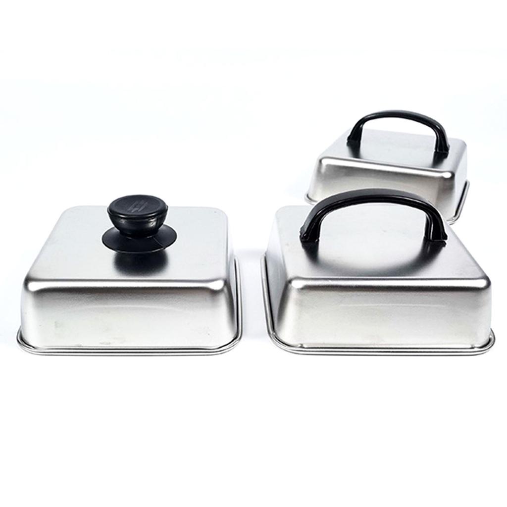 Stainless Steel BBQ Grill Lid With Ergonomic Handle Square Basting Cover Cheese Melting Dome For Indoor And Outdoor Use