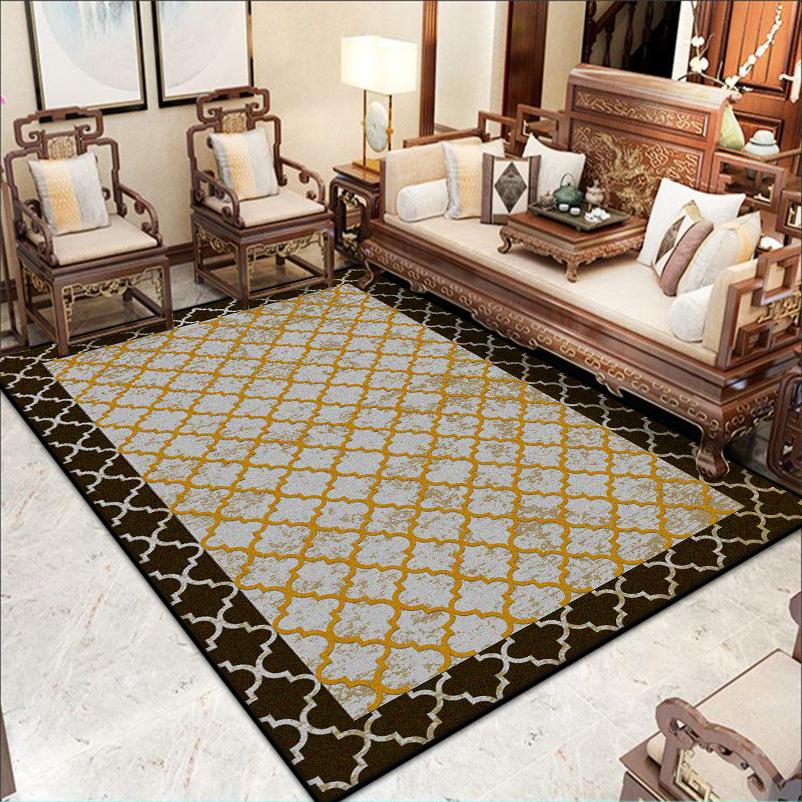 Large Size Classical Border Design Live Room Rug Soft Non-slip Study Decoration Carpet Machine Washable Sofa Table Mat Flannel