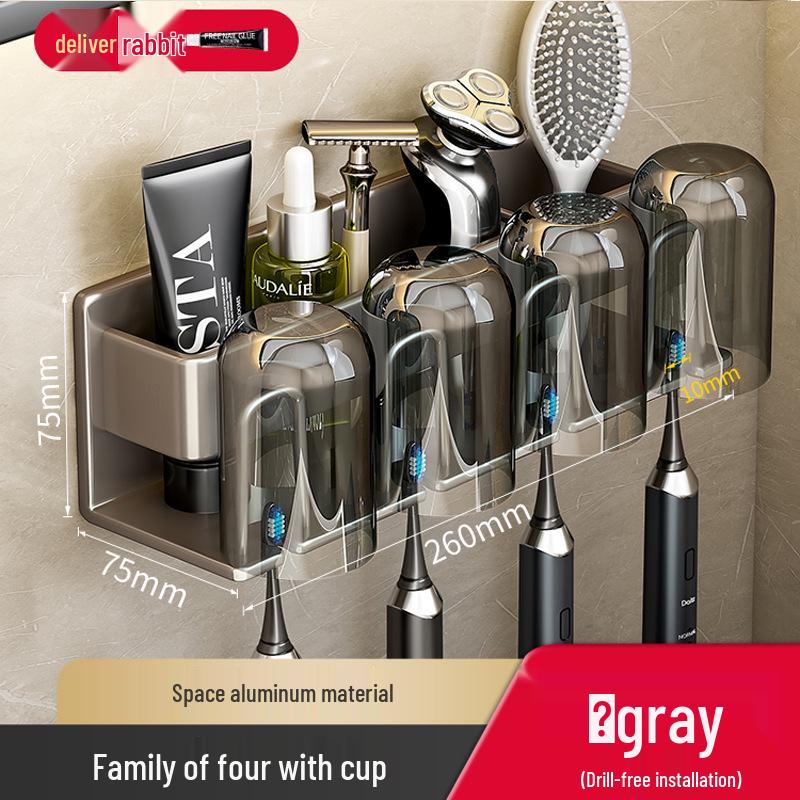 Wall-Mounted Electric Toothbrush & Mouthwash Cup Holder Set - No-Drill Installation