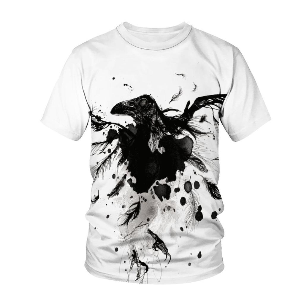 Camiseta con estampado de cuervos en 3D, diseño de pájaro y cuervo, ropa de calle Harajuku, Tops de gran tamaño para hombres y mujeres, pantalón corto informal de moda de verano de manga
