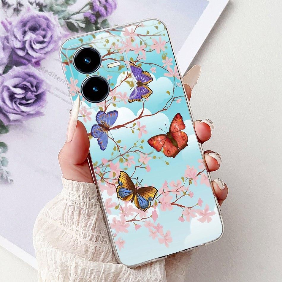 For Vivo Y22 Y22s Y22t V2206 V2207 Elegant Floral Butterfly Phone Case For Vivo Y22 Y22S Y22T 4G Soft Silicone TPU Cases