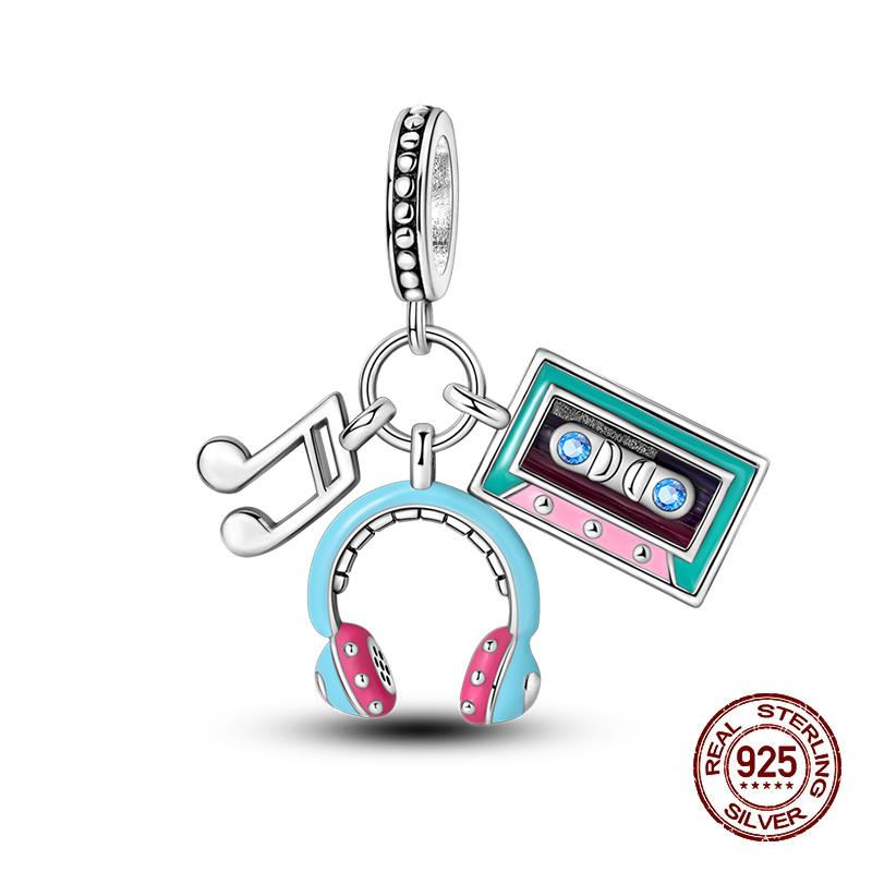 Fit Original Copper Charms Beads Game Console Headphones Pink Charms For Women Fine Diy Birthday Jewelry Gifts