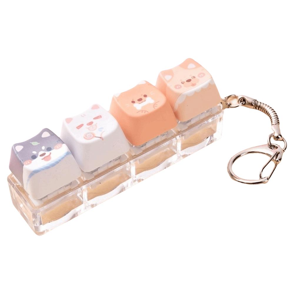 Stress Relief Fidget Button Keychain 4 Keys Design Bag Key Decor Backpack Pendant