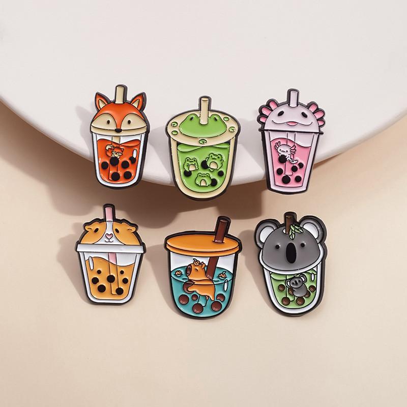 Frog Adorable Cartoon Fox Capybara Brooch Cute Pearl Milk Tea Cup Accessory Style