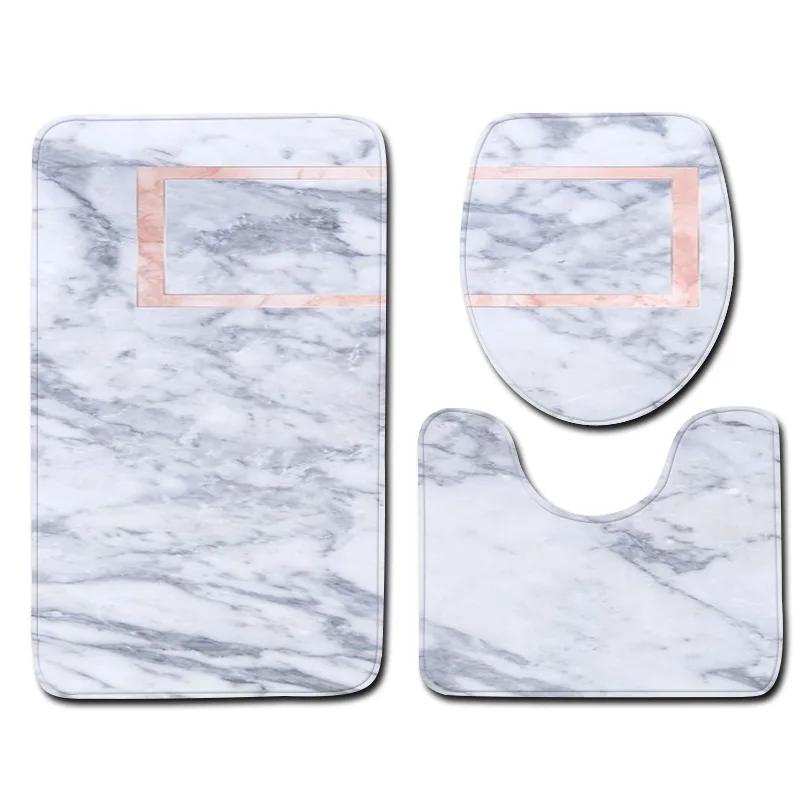 3-piece set Marble Pattern Bath Mats Anti Slip Bathroom Mat Set Washable Toilet Seat Lid Cover Pedestal Rug Set Home Decor