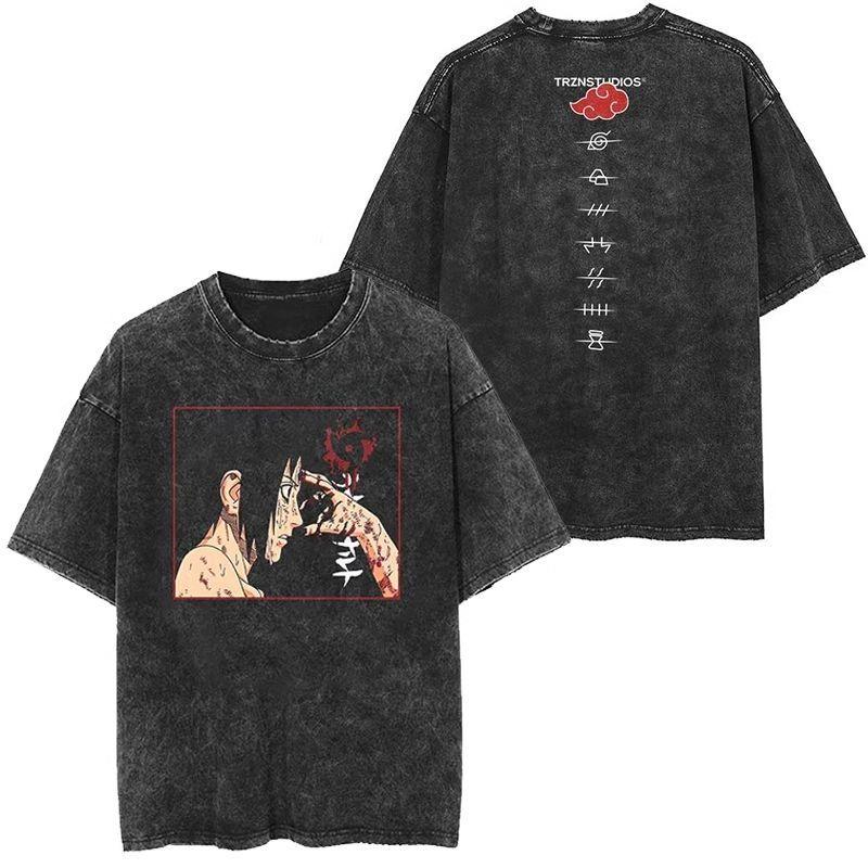 Japonské anime Naruto Jiraiya potiskované nadměrné hezké vintage prané tričko s krátkým rukávem trendy