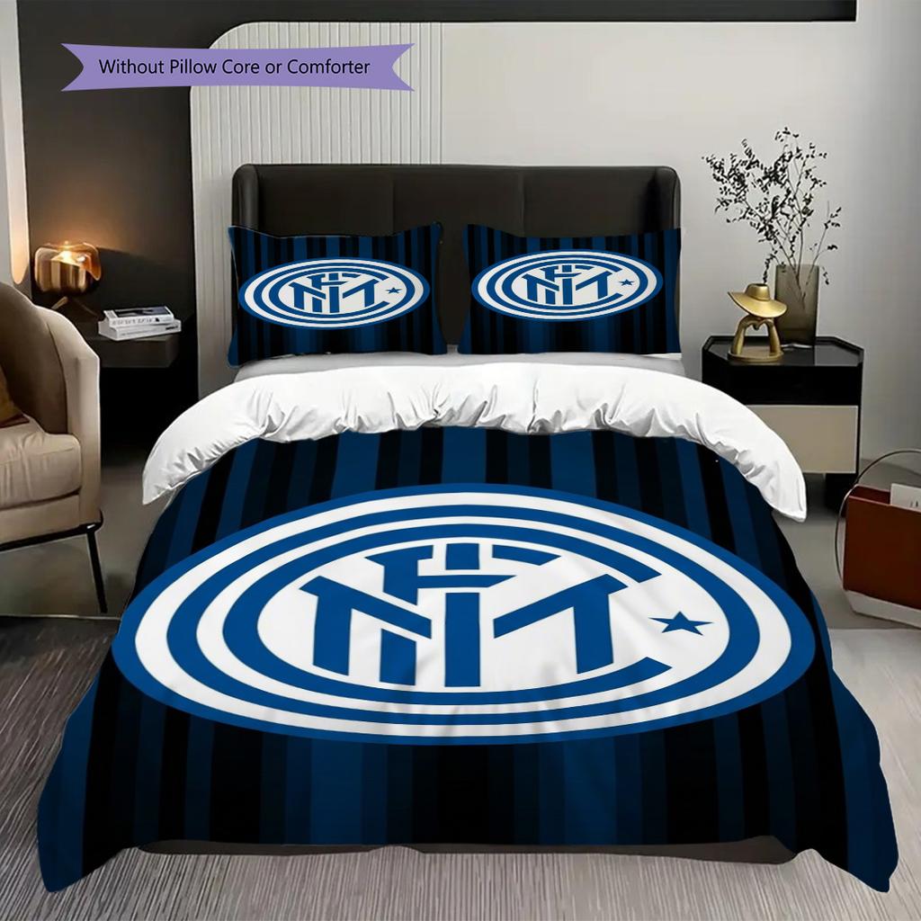 Biancheria da letto con sfondo stemma Inter Milan (1 * copripiumino + 2 * federa, senza nucleo) Set biancheria da letto morbido e confortevole Regalo di Natale compleanno