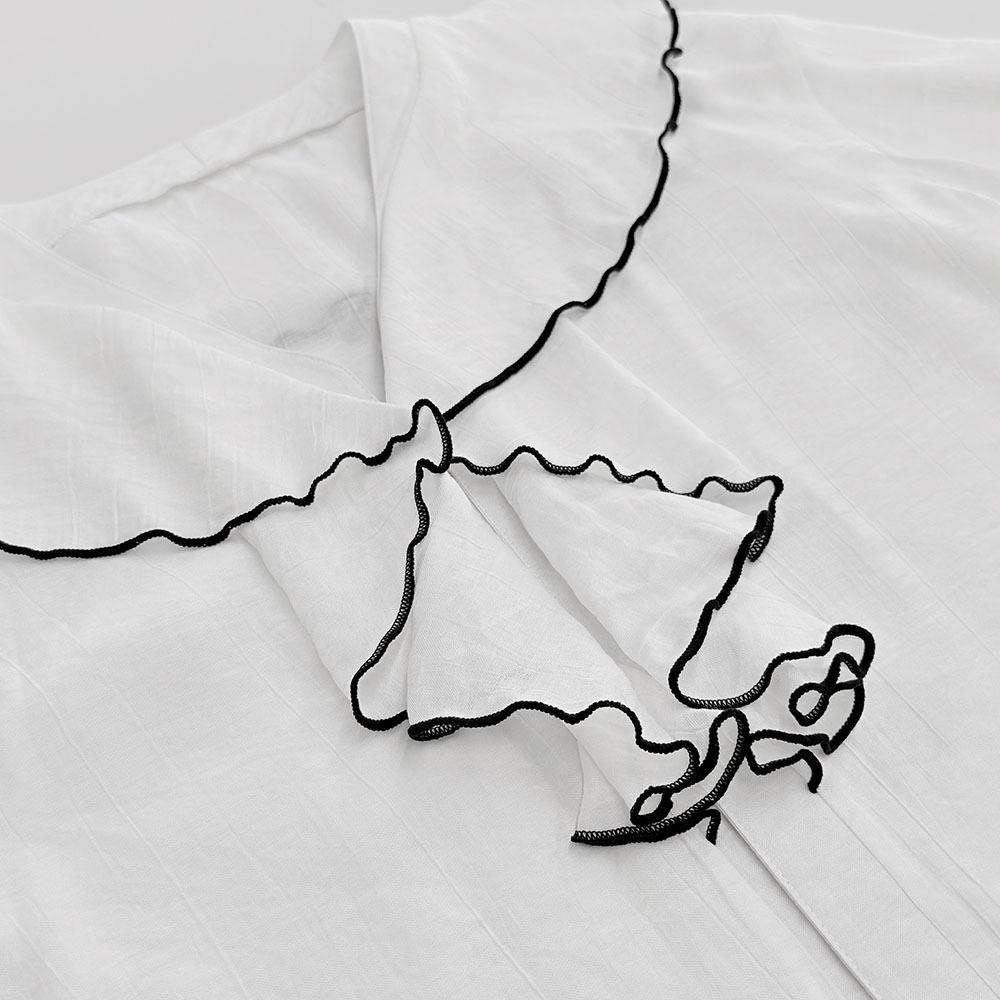 New Spring and Autumn Women's Simple Fashion Casual Cardigan Top Color-Block Layered Ruffle Shirt