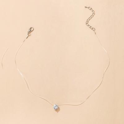 Transparent Invisible Fishing Line Round Zircon Crystal for Women Charm Love Collares Chain Clavicle Jewelry Christmas Gift