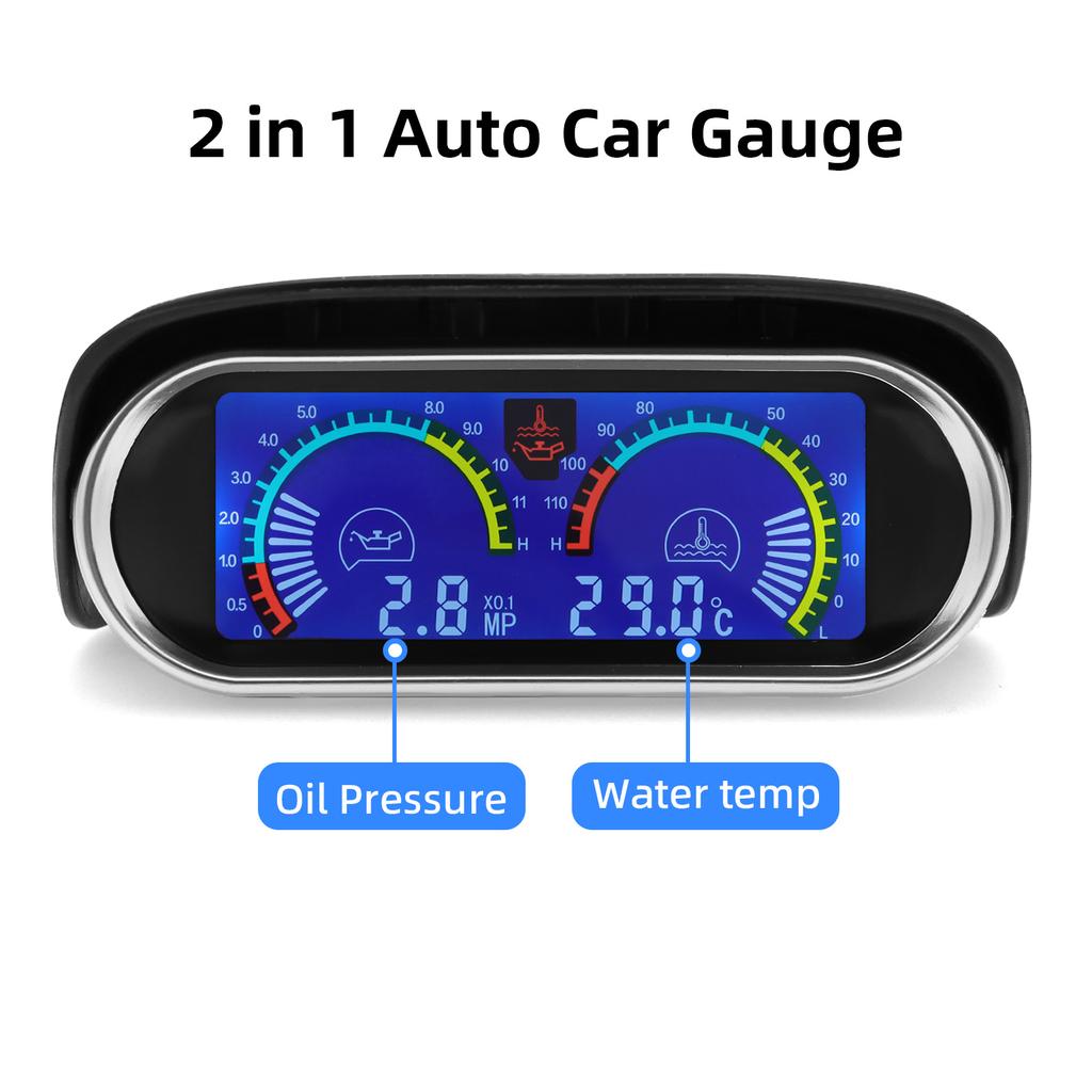 2 In 1 LCD Car Digital Oil Pressure Gauge Water Temp Meter 1/8 NPT Oil Pressure sensor Water Temperature Sensor 10mm