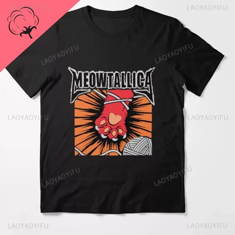 Funny Cat Meowtallica Cat Rock Music Print T-Shirts Rock Music Men Tops Fashion Oversized Tee Comfortable Unsiex Couple Wears