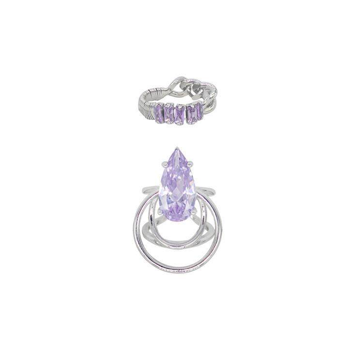 Irregular Purple Water Drop Rhinestone Zirconia Chain Ring For Women Stylish Fashion Accessory