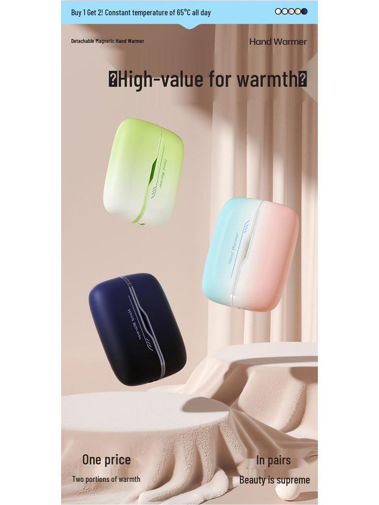 2025 Gradient Color Magnetic Hand Warmer with Digital Display - Two-in-One Detachable Design