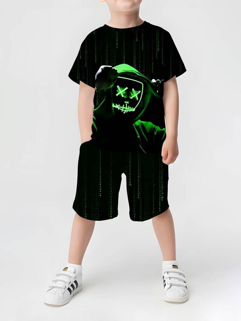 Popular Boys Funny Fashion Series D Printed Casual Pullover Clothing, Short Sleeve Shorts Set